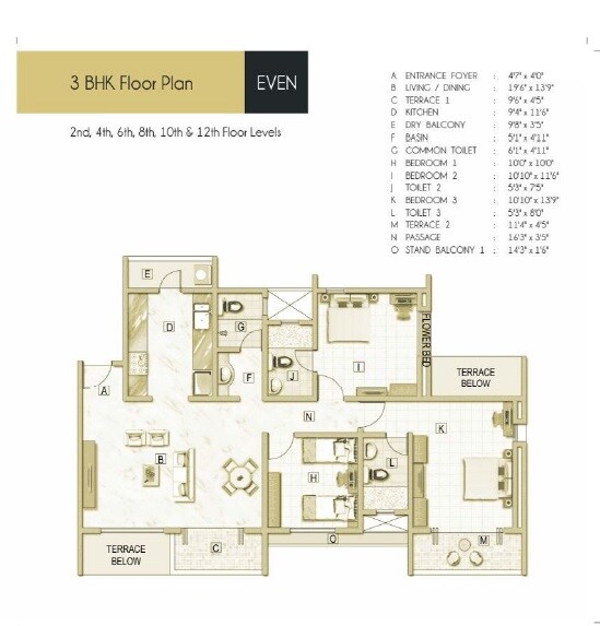 Floor plan of 3 BHK 875 Sq. Ft. Apartment in Akshar Elementa, Pune
