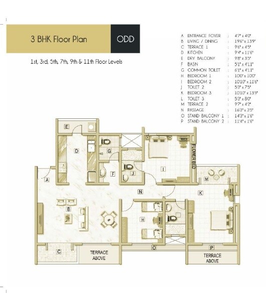 Floor plan of 3 BHK 895 Sq. Ft. Apartment in Akshar Elementa, Pune