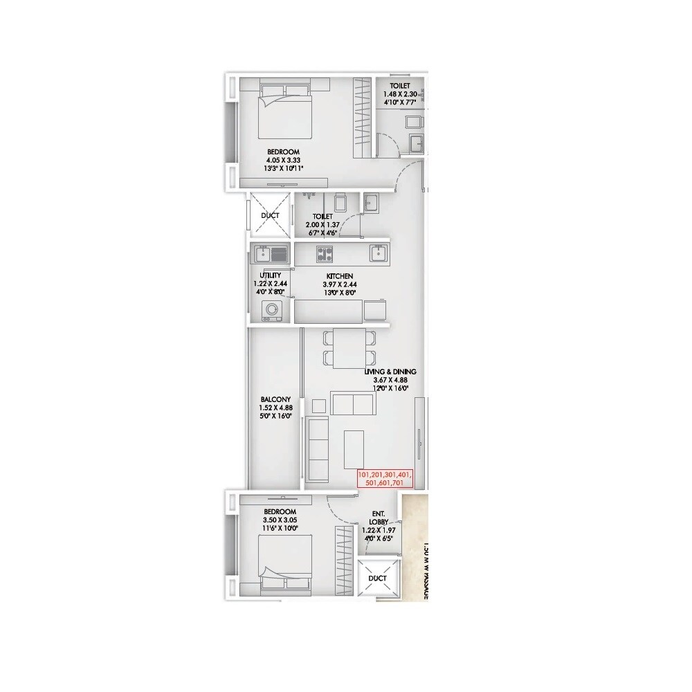Floor plan of 2 BHK 846 Sq. Ft. Apartment in Akshay Floria, Pune