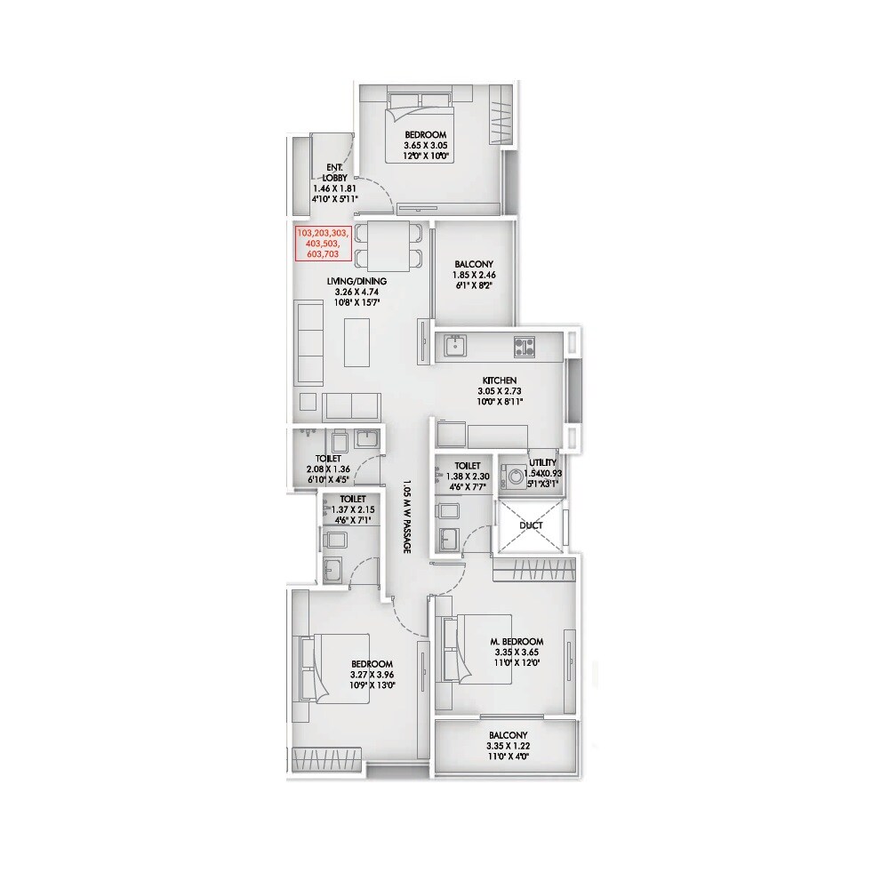 Floor plan of 2 BHK 879 Sq. Ft. Apartment in Akshay Floria, Pune