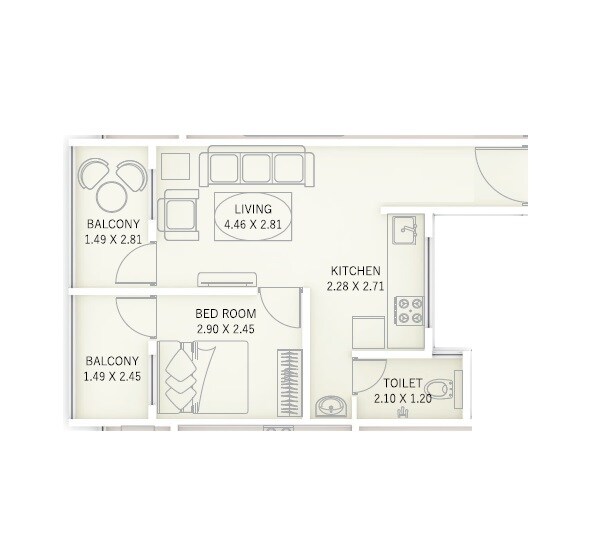 Floor plan of 1 BHK 432 Sq. Ft. Apartment in Akshay Samruddhi, Pune