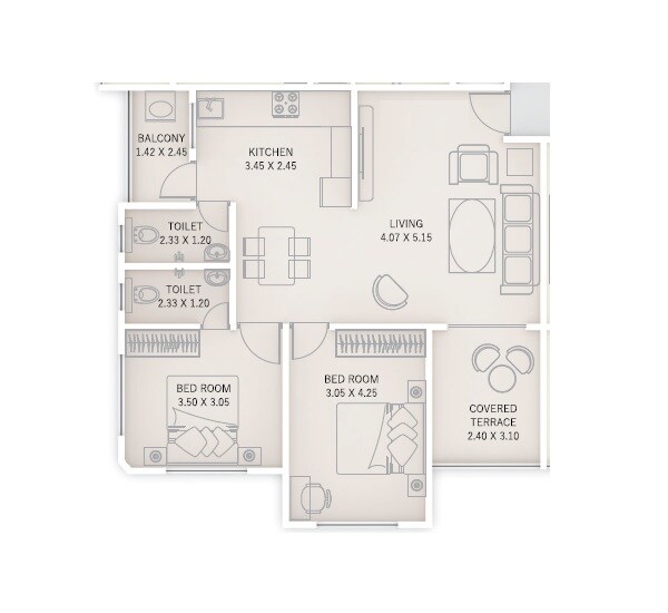 Floor plan of 2 BHK 600 Sq. Ft. Apartment in Akshay Samruddhi, Pune