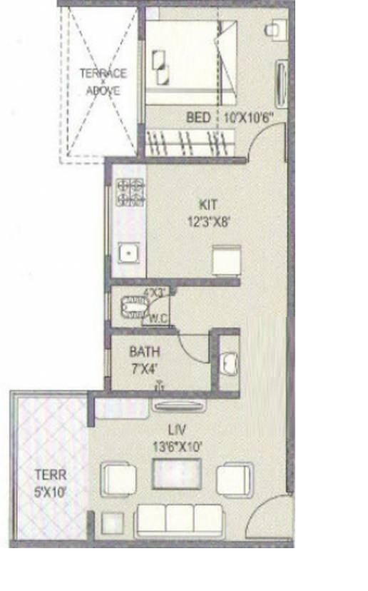 Floor plan of 1 BHK 318 Sq. Ft. Apartment in Akshay Srushti, Pune
