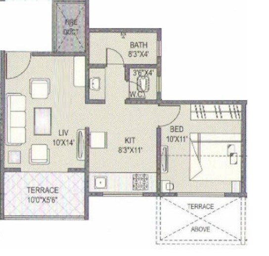 Floor plan of 1 BHK 404 Sq. Ft. Apartment in Akshay Srushti, Pune