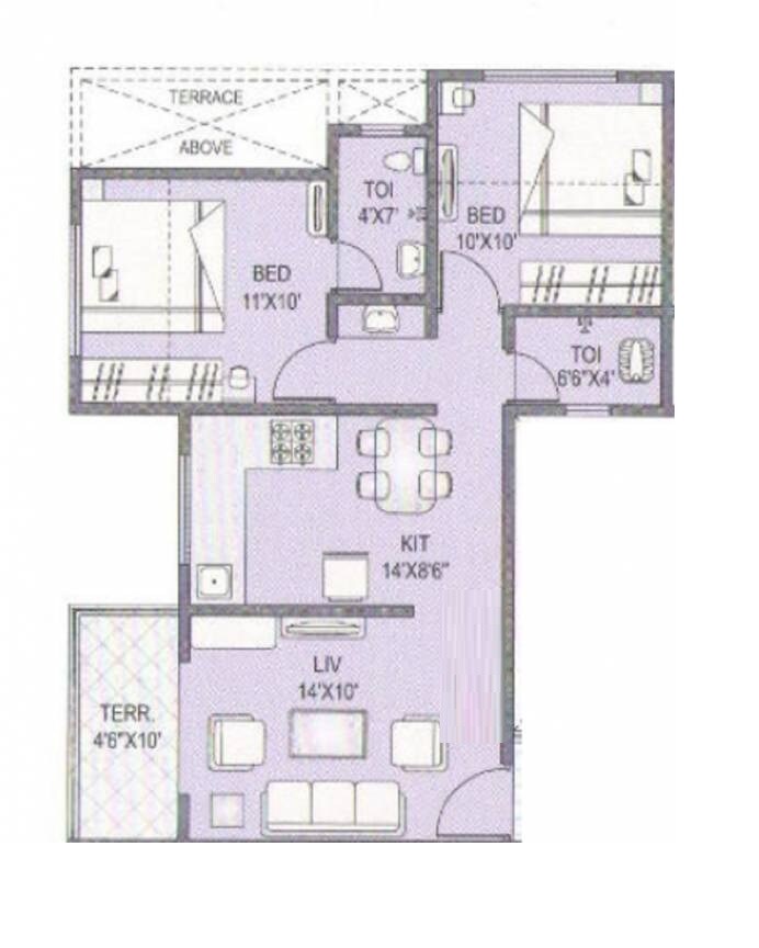 Floor plan of 2 BHK 435 Sq. Ft. Apartment in Akshay Srushti, Pune