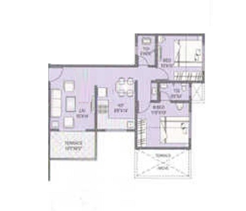 Floor plan of 2 BHK 574 Sq. Ft. Apartment in Akshay Srushti, Pune