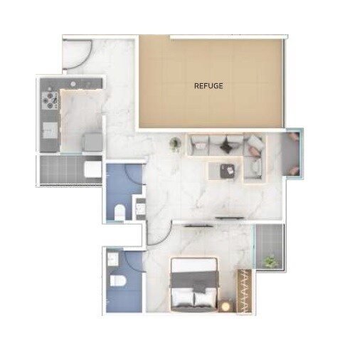 Floor plan of 1 BHK 531 Sq. Ft. Apartment in Akshay Yash Grecia, Pune