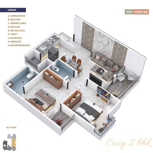 Floor plan of 2 BHK 653 Sq. Ft. Apartment in Akshay Yash Grecia, Pune