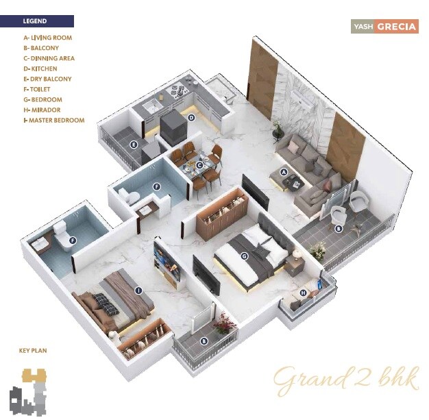 Floor plan of 2 BHK 720 Sq. Ft. Apartment in Akshay Yash Grecia, Pune