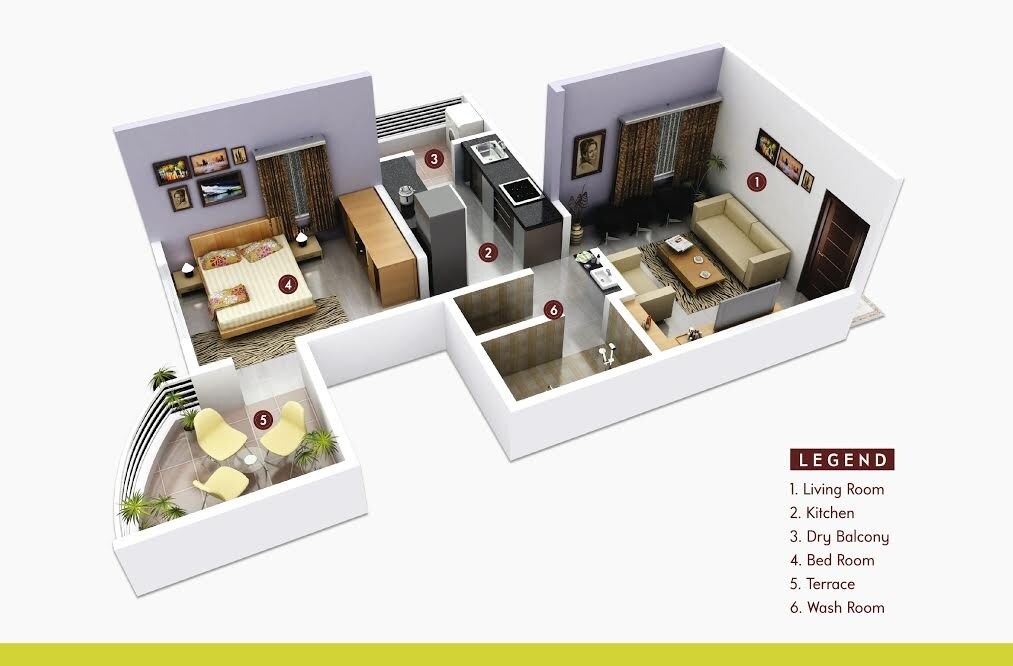 Floor plan of 1 BHK 392 Sq. Ft. Apartment in Alacrity Mountain Raga, Pune