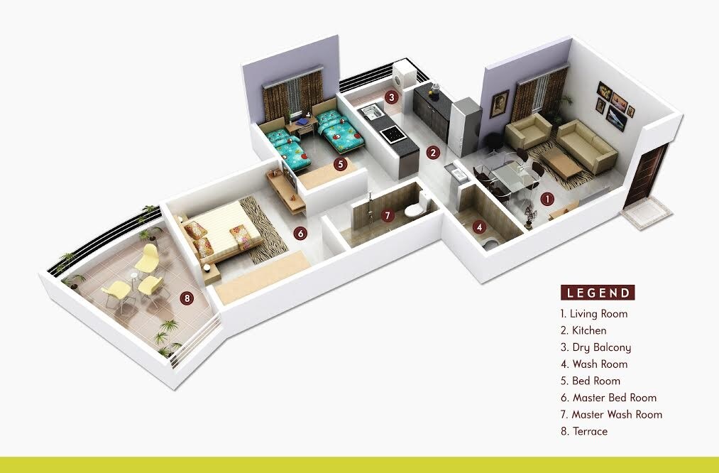 Floor plan of 2 BHK 471 Sq. Ft. Apartment in Alacrity Mountain Raga, Pune