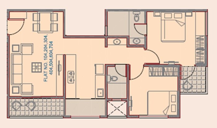 Floor plan of 2 BHK 757 Sq. Ft. Apartment in Alankar Audumbar Green, Pune
