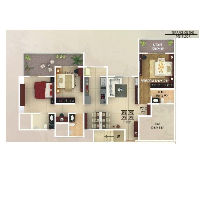 Floor plan of 2 BHK 1081 Sq. Ft. Apartment in Alcon Silverleaf, Pune