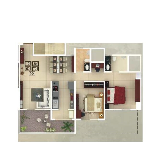 Floor plan of 2 BHK 839 Sq. Ft. Apartment in Alcon Silverleaf, Pune