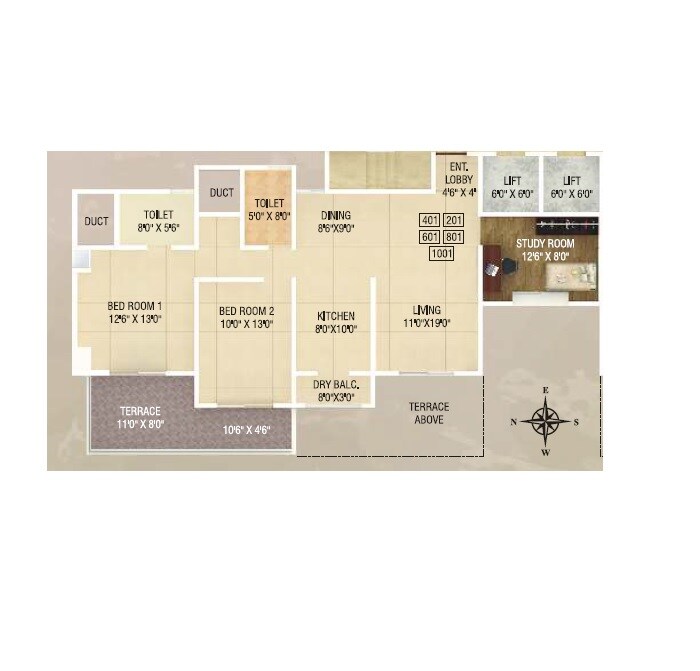 Floor plan of 2 BHK 946 Sq. Ft. Apartment in Alcon Silverleaf, Pune