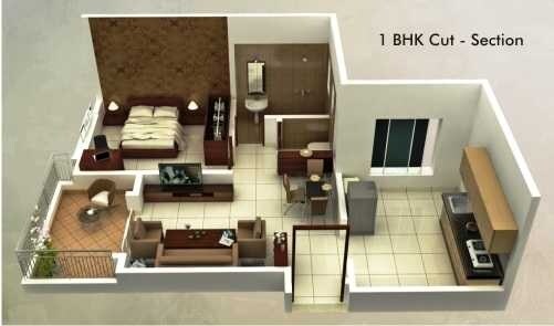 Floor plan of 1 BHK 673 Sq. Ft. Apartment in Alcon Springvalley, Pune