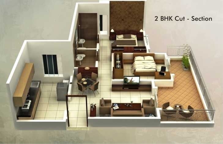 Floor plan of 2 BHK 1048 Sq. Ft. Apartment in Alcon Springvalley, Pune