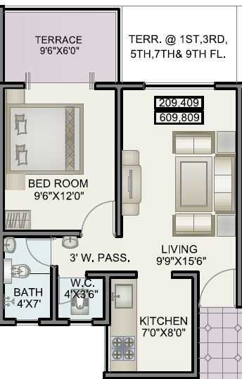 1 BHK 605 Sq. Ft. Apartment in Alfa Homes Phase II