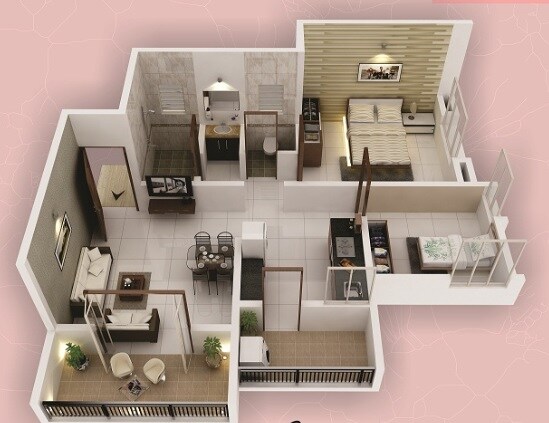 Floor plan of 1 BHK 753 Sq. Ft. Apartment in Alliance Nisarg Pink Lily, Pune