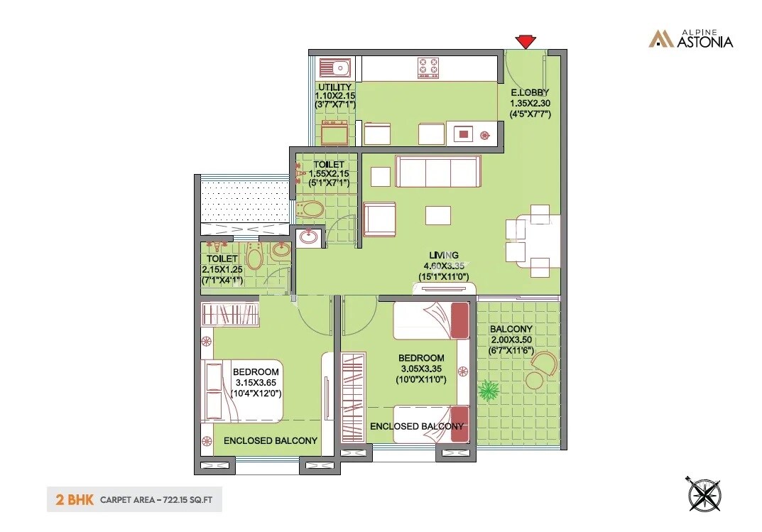 2 BHK 722 Sq. Ft. Apartment