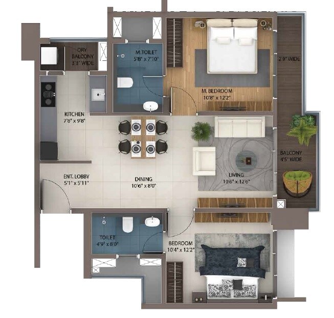2 BHK 671 Sq. Ft. Apartment