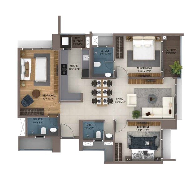 3 BHK 1069 Sq. Ft. Apartment