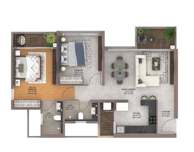 2 BHK 852 Sq. Ft. Apartment