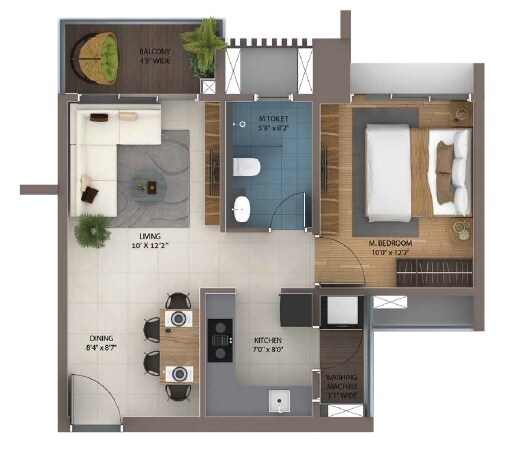 Floor plan of 1 BHK 467 Sq. Ft. Apartment in Amanora Ascent Towers, Pune