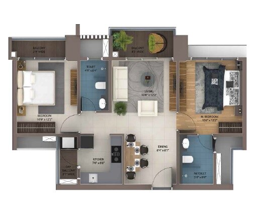 Floor plan of 2 BHK 719 Sq. Ft. Apartment in Amanora Ascent Towers, Pune