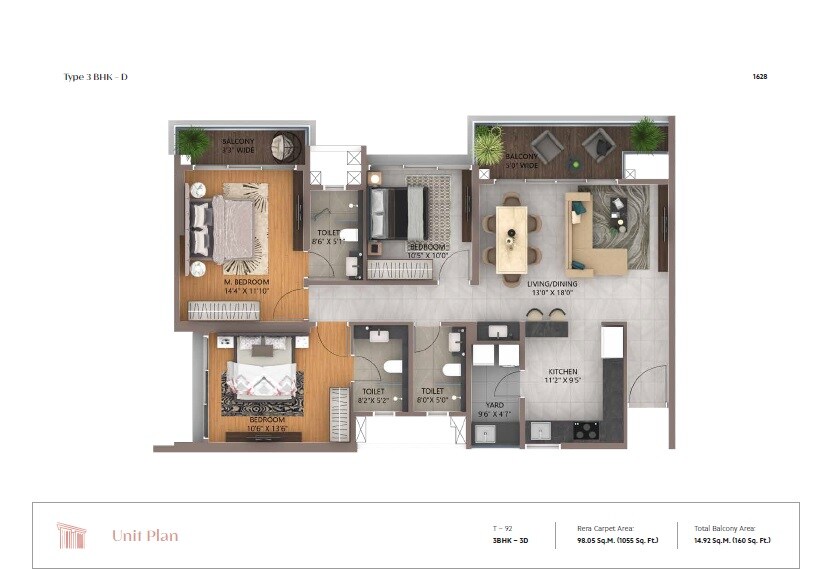 3 BHK 1055 Sq. Ft. Apartment