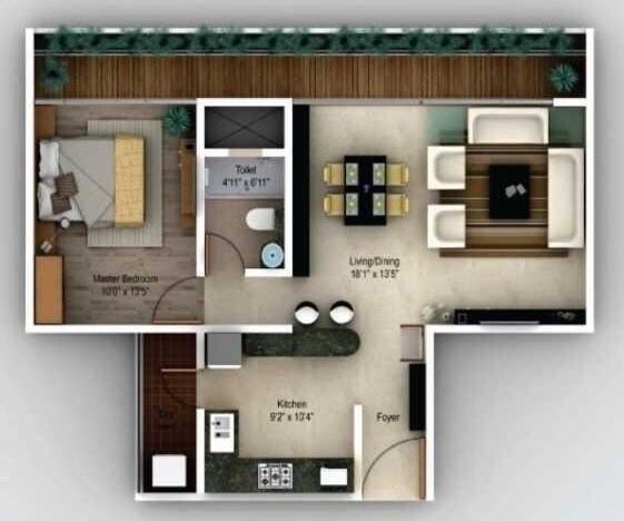 1 BHK 616 Sq. Ft. Apartment