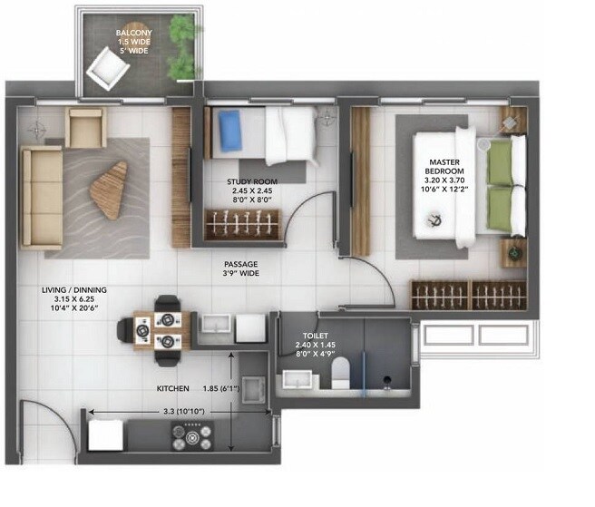  1 BHK Apartment at Amanora Gold Towers, Hadapsar – for Rent