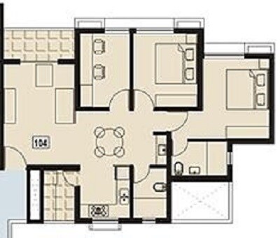 Floor plan of 2 BHK 850 Sq. Ft. Apartment in Amanora Trendy Homes, Pune