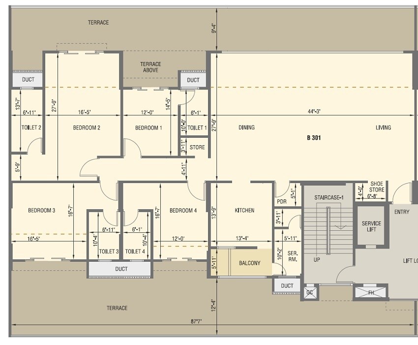 Floor plan of 4 BHK 2765 Sq. Ft. Apartment in Amar Landmark, Pune