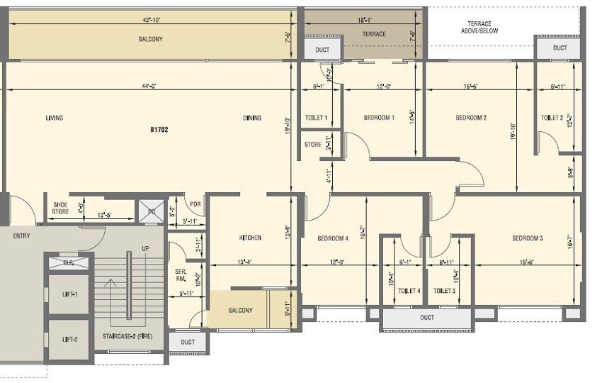 Floor plan of 4 BHK 2891 Sq. Ft. Apartment in Amar Landmark, Pune
