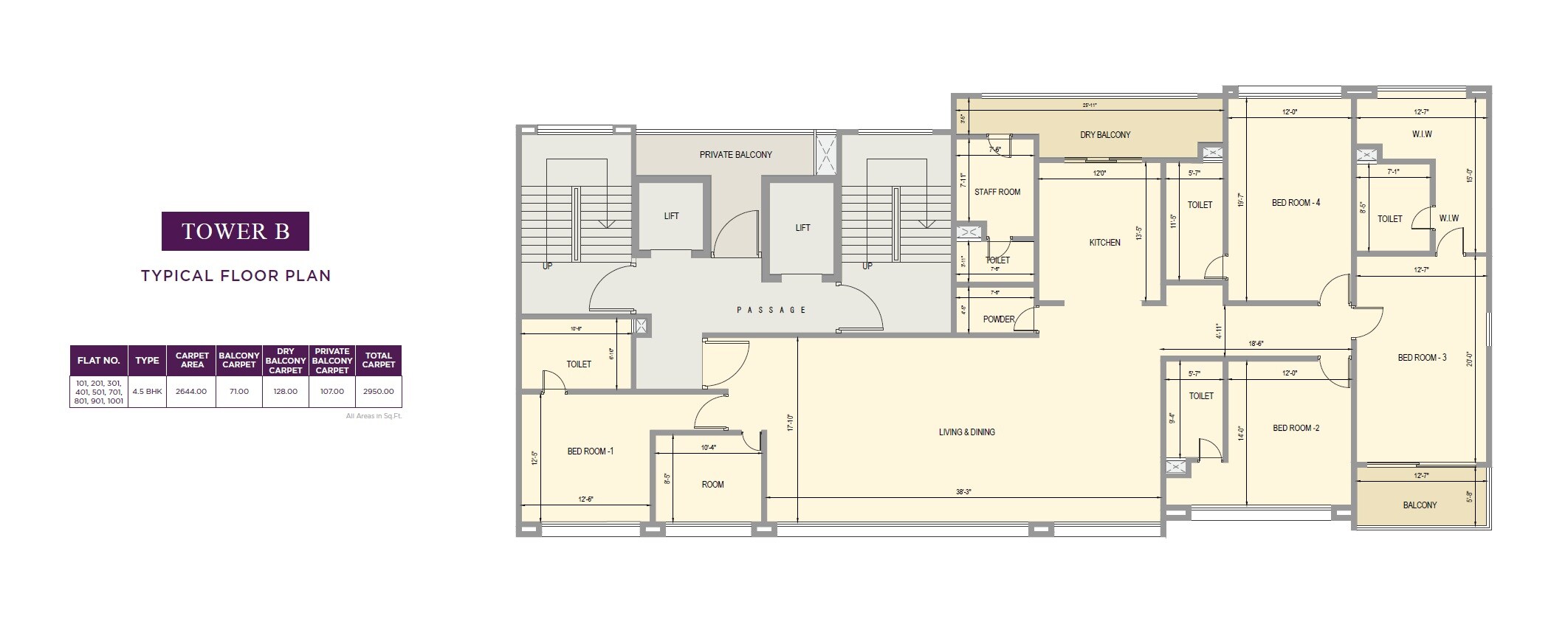 Floor plan of 4 BHK 2950 Sq. Ft. Apartment in Amar Oasis, Pune