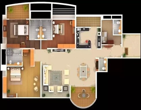 Floor plan of 3 BHK 2838 Sq. Ft. Apartment in Amar Renaissance, Pune