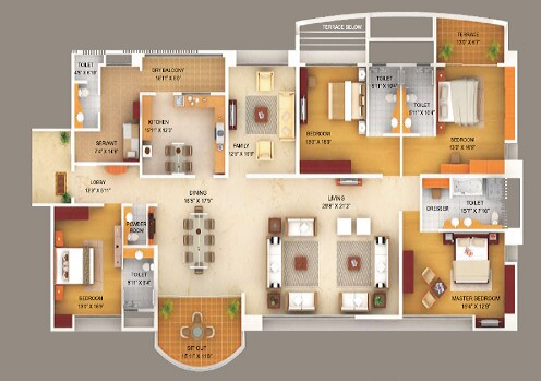 Floor plan of 4 BHK 3829 Sq. Ft. Apartment in Amar Renaissance, Pune