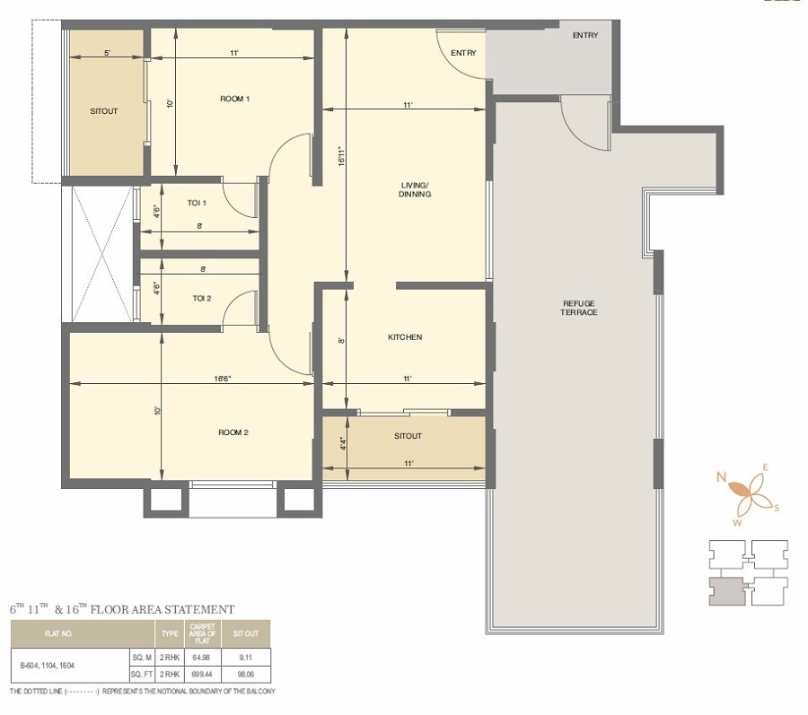 Floor plan of 2 BHK 699 Sq. Ft. Apartment in Amar Serenity, Pune