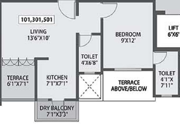 Floor plan of 1 BHK 463 Sq. Ft. Apartment in Siddh Amara, Pune