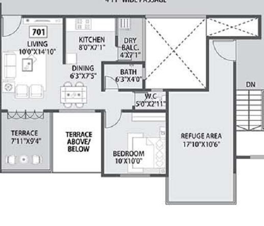 Floor plan of 1 BHK 529 Sq. Ft. Apartment in Siddh Amara, Pune