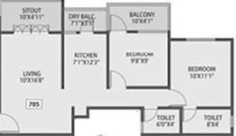 Floor plan of 2 BHK 700 Sq. Ft. Apartment in Siddh Amara, Pune