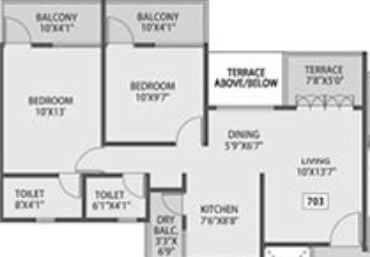 Floor plan of 2 BHK 733 Sq. Ft. Apartment in Siddh Amara, Pune