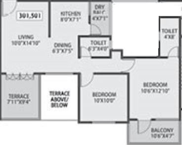 Floor plan of 2 BHK 759 Sq. Ft. Apartment in Siddh Amara, Pune