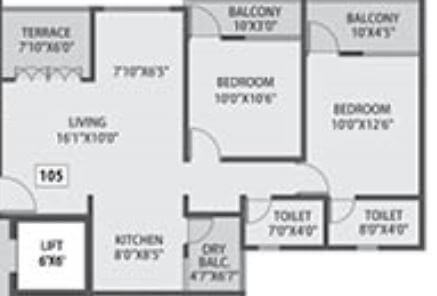 Floor plan of 2 BHK 804 Sq. Ft. Apartment in Siddh Amara, Pune
