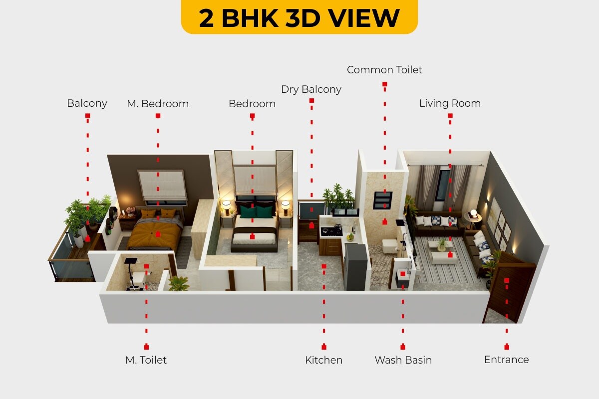 Floor plan of 2 BHK 569 Sq. Ft. Apartment in Amarnath Amora Tower, Pune