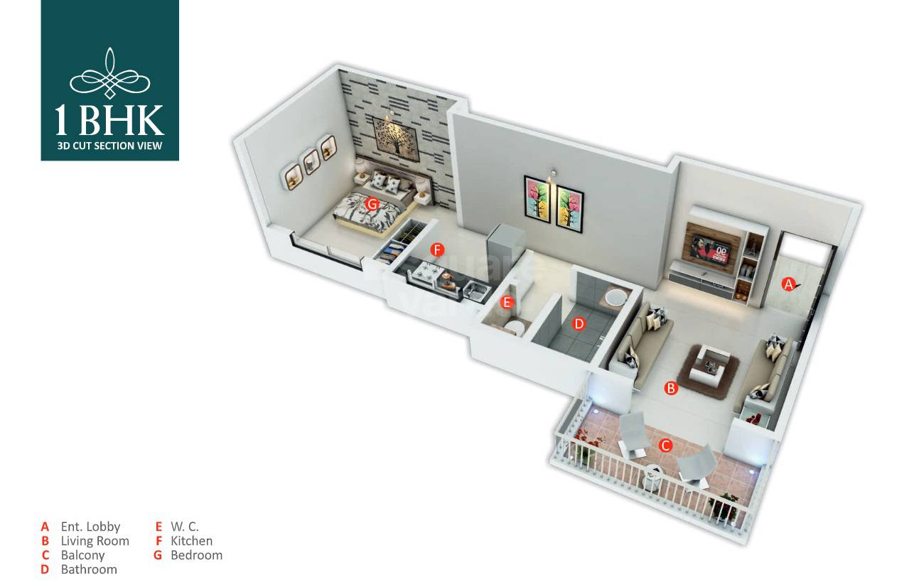 Floor plan of 1 BHK 436 Sq. Ft. Apartment in Amarnath Paradise, Pune