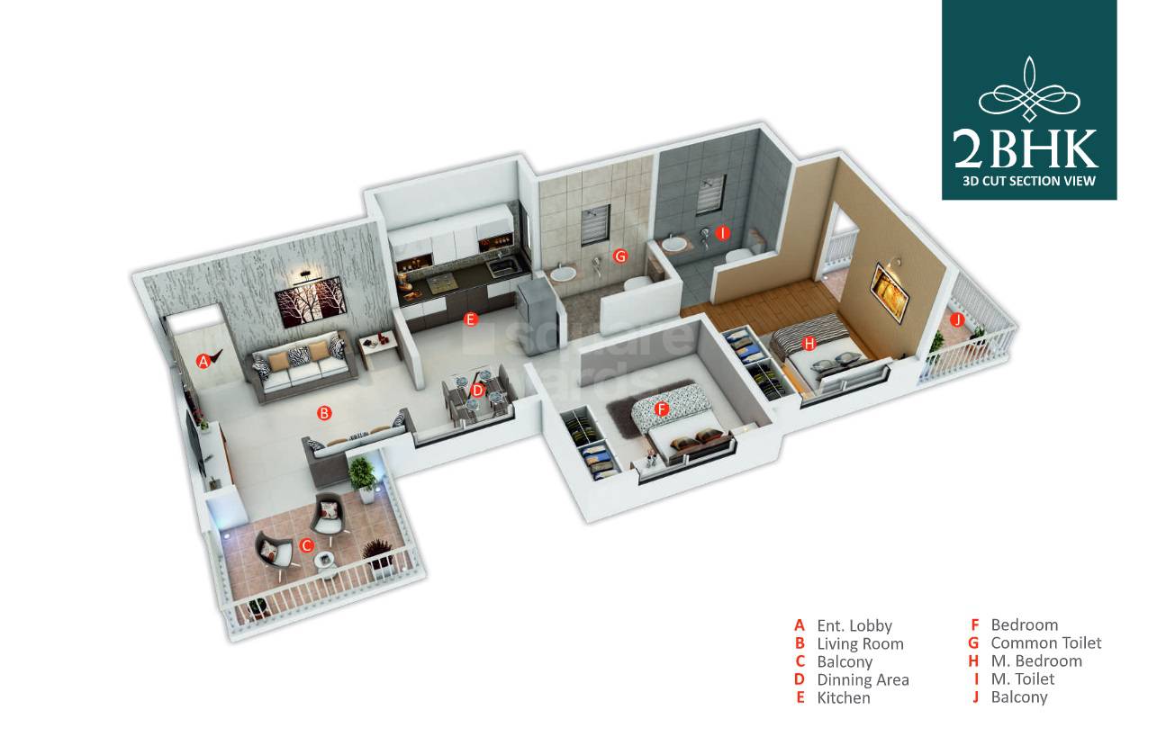 Floor plan of 2 BHK 687 Sq. Ft. Apartment in Amarnath Paradise, Pune