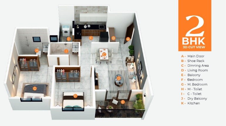 Floor plan of 2 BHK 635 Sq. Ft. Apartment in Amarnath River Nest, Pune