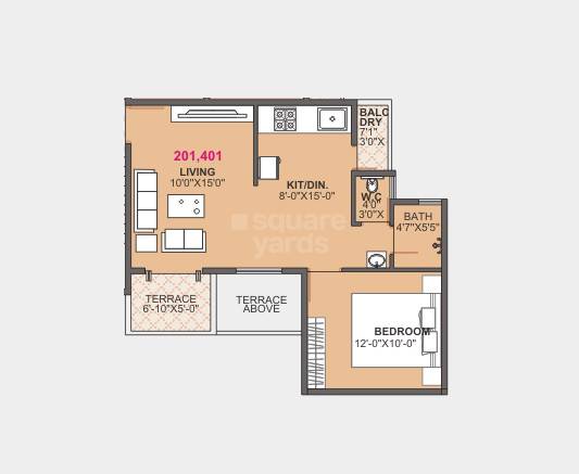 Floor plan of 1 BHK 379 Sq. Ft. Apartment in Ambition Pride, Pune